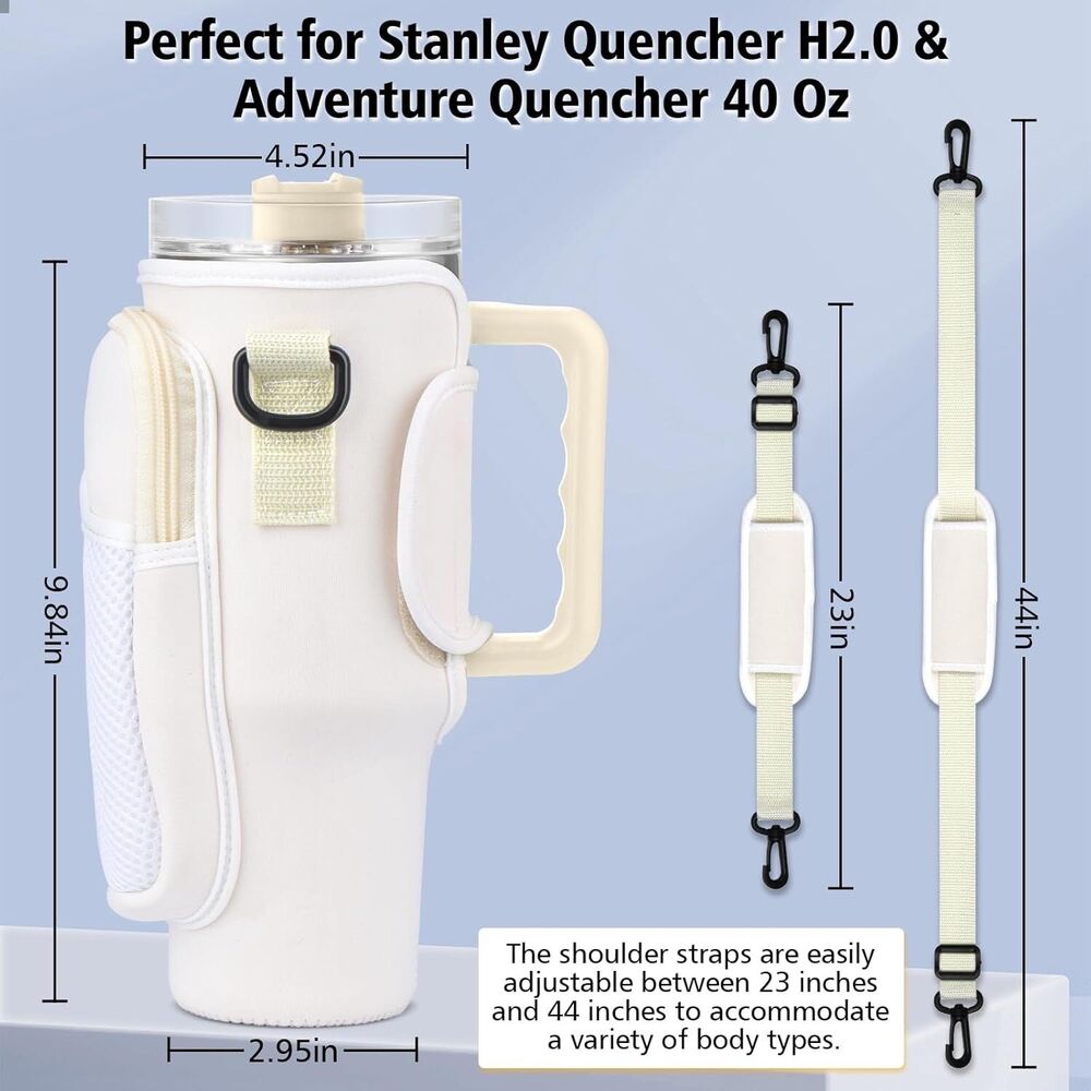 Water‎ Bottle Carrier for Stanley 40oz – Neoprene Bag with Strap & Handle - Picture 3 of 7